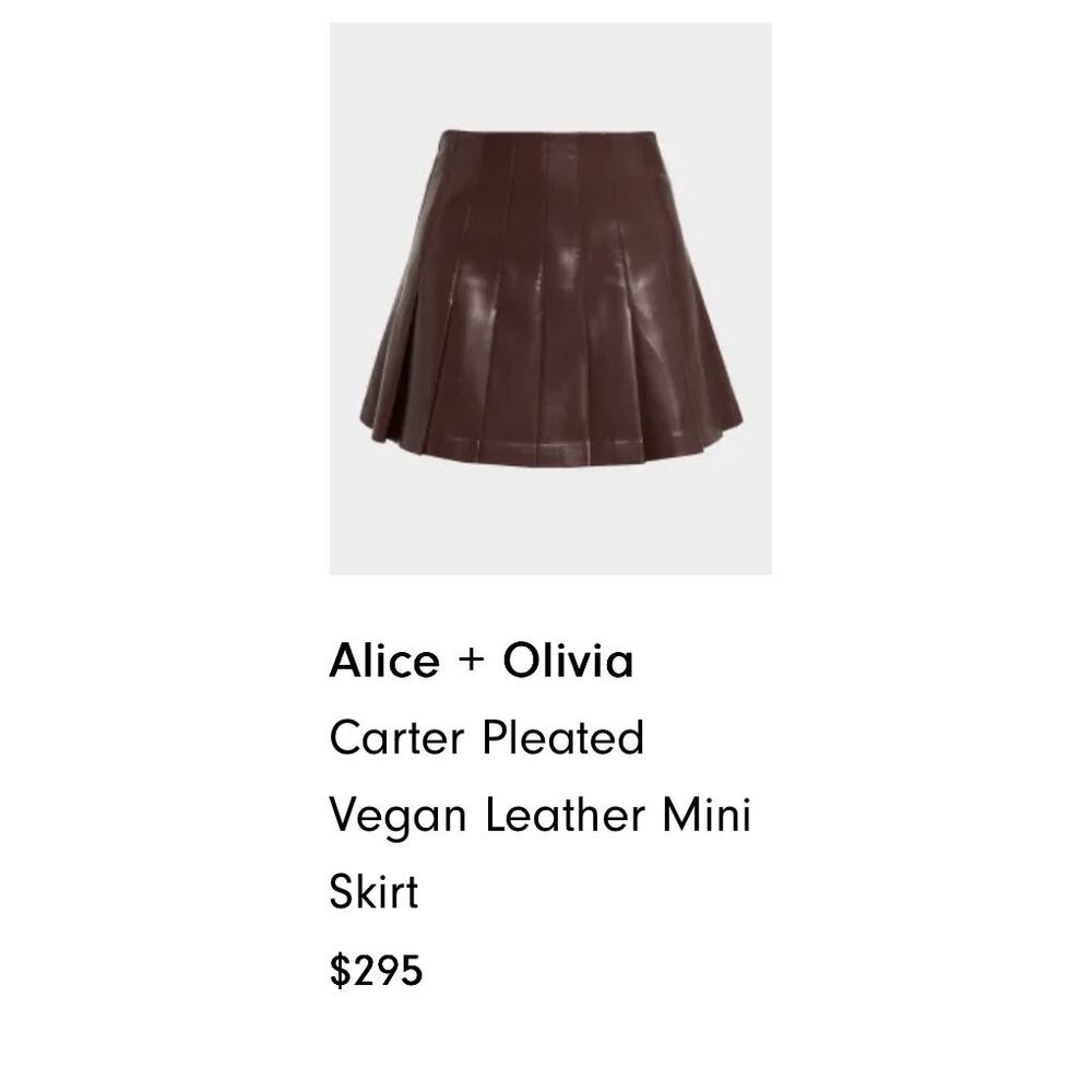 Alice + Olivia Carter Pleated Vegan Leather Mini Skirt sz 10